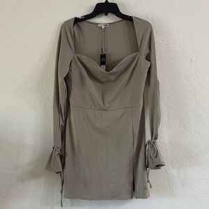 NWT Fashion Nova Emilia Long Sleeve Mini Dress – Size XL,‎ Taupe